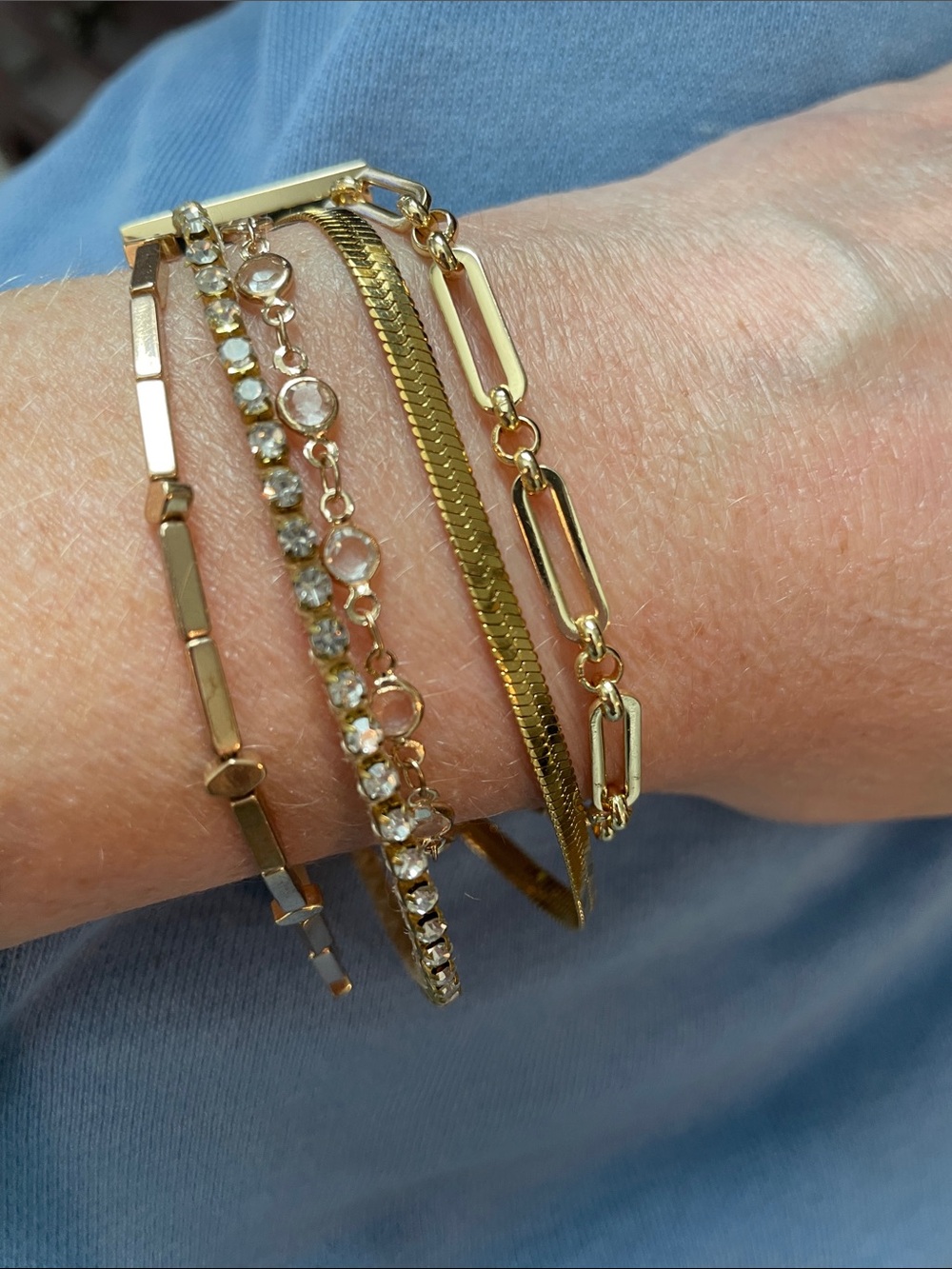 Victoria Emerson Gold Multi-Chain Bracelet Set with Crystal Accents
